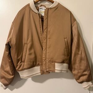 Aerie Tan Bomber Jacket with Cream Collar